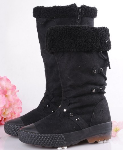 black canvas knee high boots