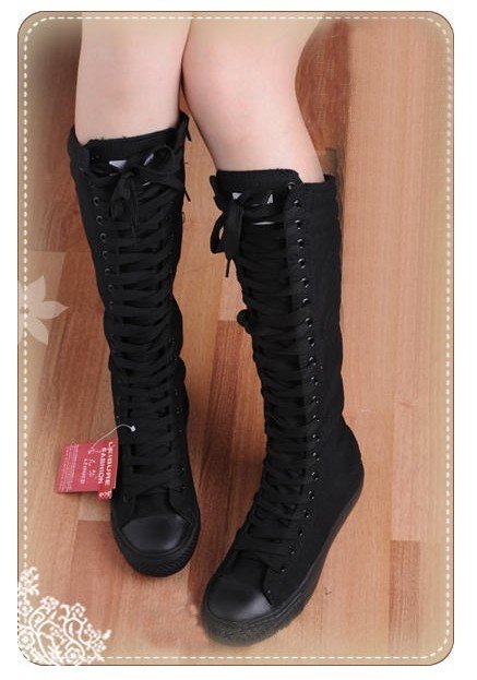 knee high canvas lace up boots