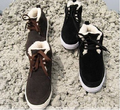 Brown Black Cotton-Padded Men's Snow Boots