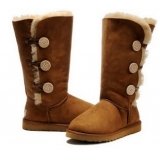 Brown With Buttons Wool & PVC Men's Snow Boots