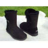 Black Wool & Leather Flat Bottom Men's Snow Boots