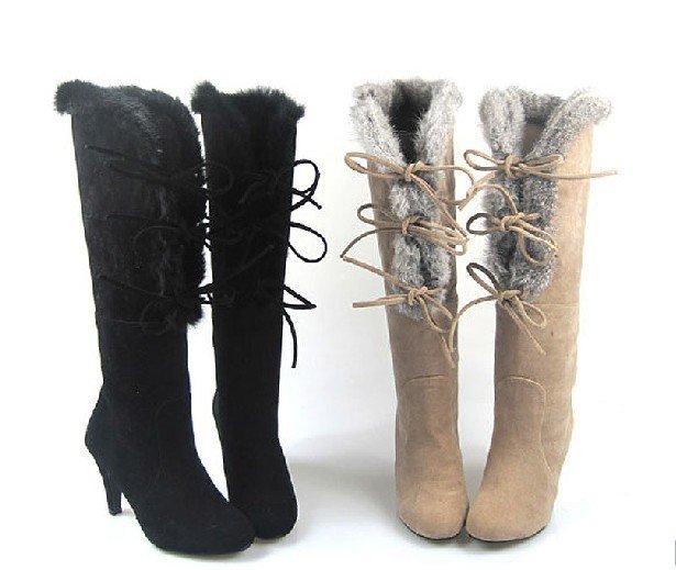 Lady Suede Vamp Lace-up High Heel Boots