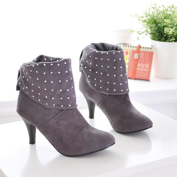Women's Fashion High Heel Drill Suede Ankle Boots