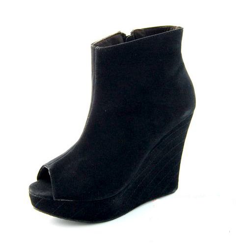 Ladies' PU Zipper Peep Toe Wedge Ankle Boot