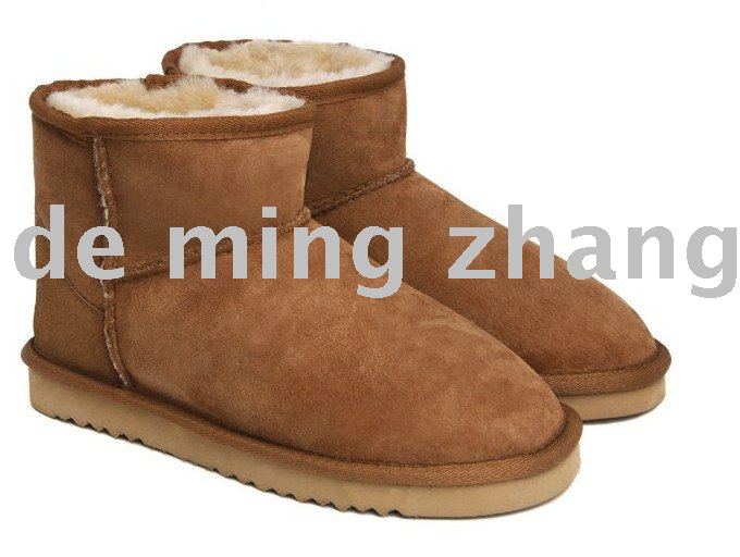 Lady's Chestunt Genuine Leather Wool Ankle Snow Boots
