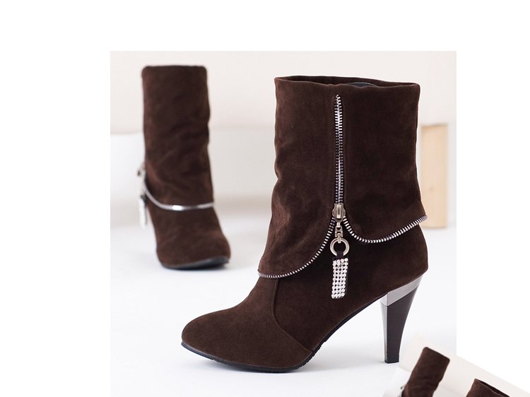 Lady PU Leather High Heel Ankle Boots with Zipper