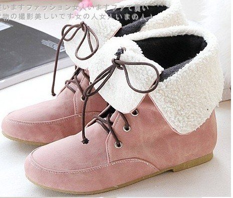 Cotton Fabric Flat-bottomed Pink Ankle Female Boot
