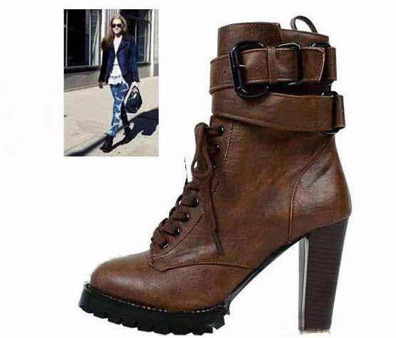 Fashion Thick Heeled Lace Up Knight Style Ankle Boots