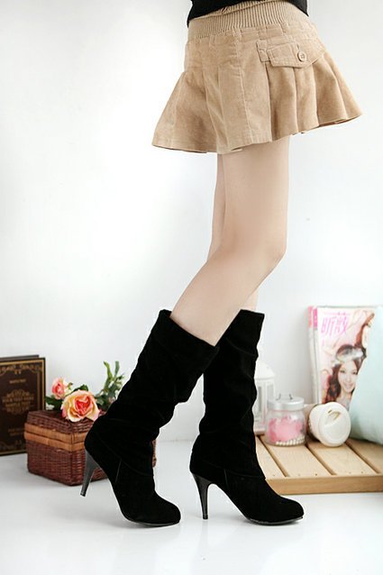 Girls Fashion Suede Extra Comfortable High Heel Knee Boots