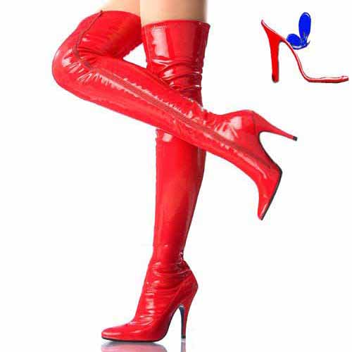 Women Red Zipper Pointed Tow High Heel Knee Boots