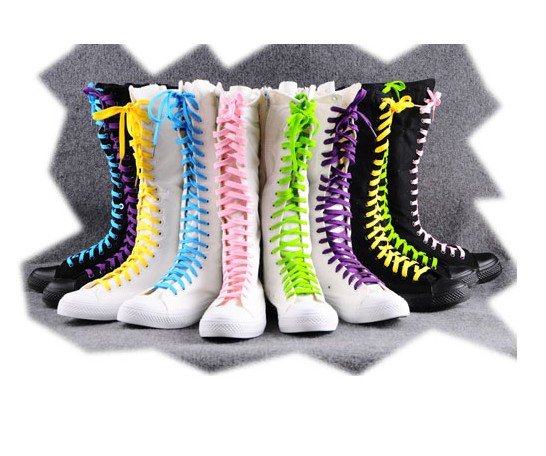 Women's Lace-up Knee High Canvas Rubber Flat Boots