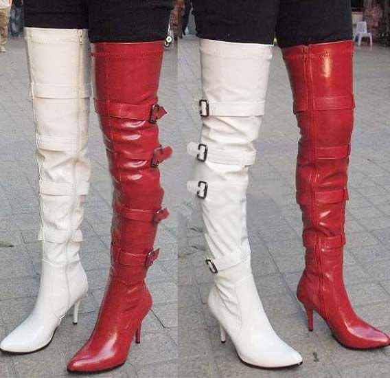 Women Sexy PU High Heel Zipper Thigh High Boots