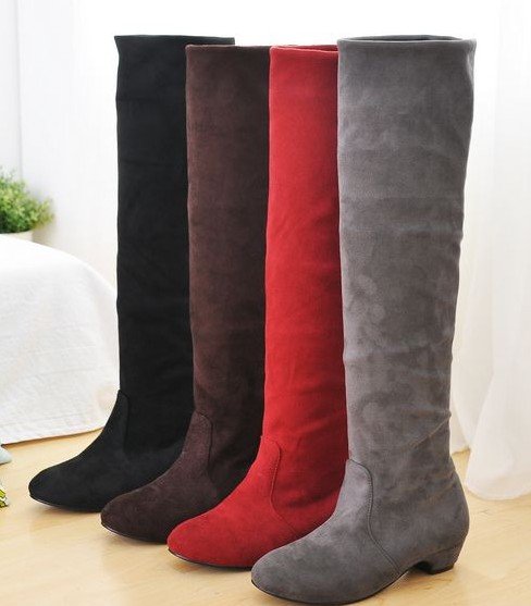 Flat Bottom With Zipper Cotton & PVC Women's Knee High Boots