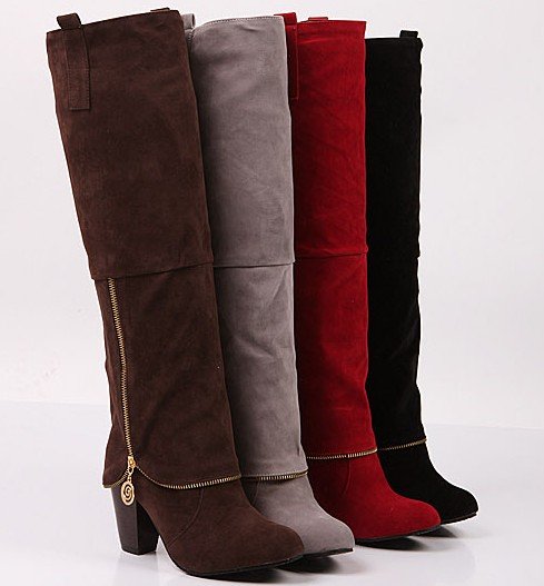 PU & PVC With Zippers Windproof Women's Knee High Boots