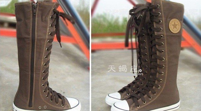 Brown With Zippers Lace-up Women's Knee High Boots