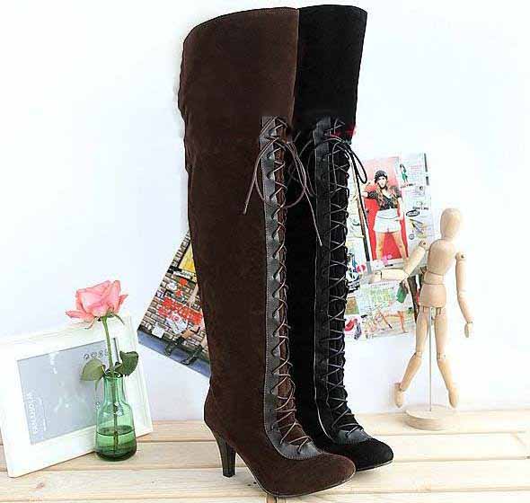 Sex Women Fashion Lace Up Knee Thigh High Over the Knee Boots