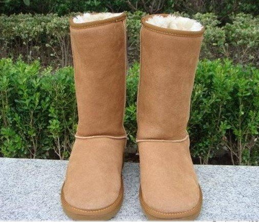 Light Brown Wool & Cotton Flat Bottom Snow Boots