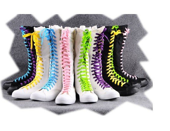 Windproof Lace-up Canvas Thigh-High Boots