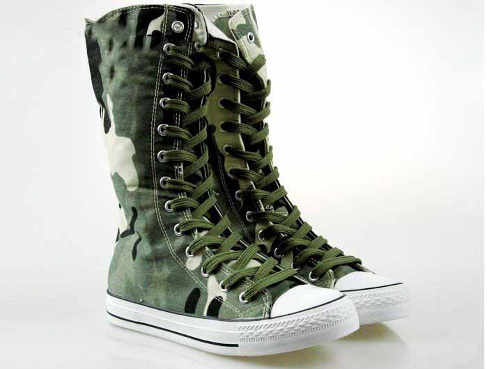 Army Green Lace-up Canvas Thigh-High Boots