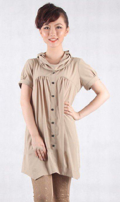 Gray With Many Buttons Short Sleeve Dresses