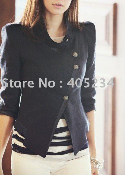 Women's Personality Single-breasted Buttons Cotton Slim Coat