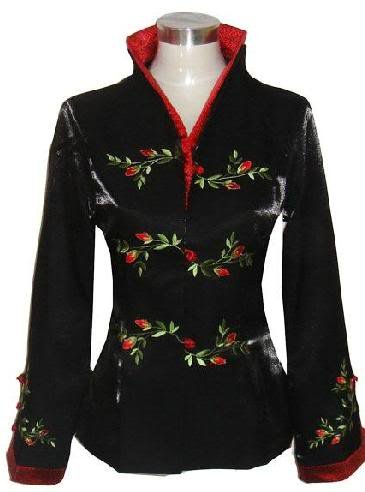 Chinese Women's Black Embroidered Flowers Cotton Coat