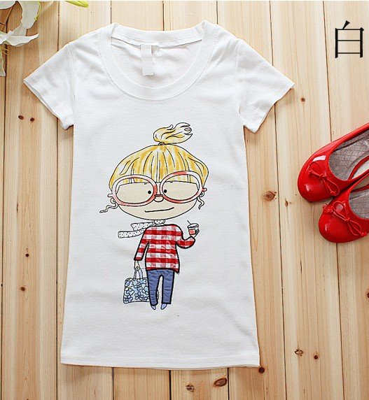 Spring Cartoon Dolls Printing Korean Women Short Sleeve T Shirt