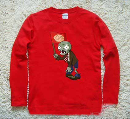 Red Long Sleeve Breathable O-neck Hooded Cotton Zombie T-shirt