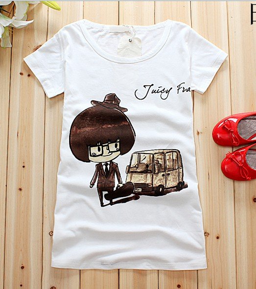 Korean Printing Spring Short Sleeve Round Neck T-shirt