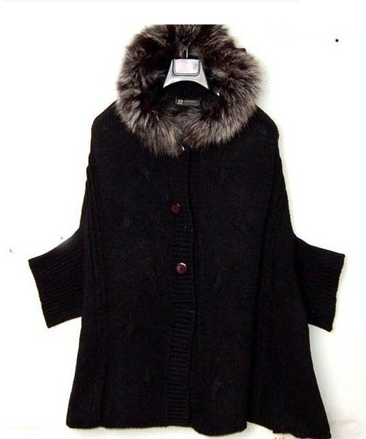 Autumn Wool Fox Three Quarter Sleeve Black Brown Wool Blend Women's Cardigan Sweaters