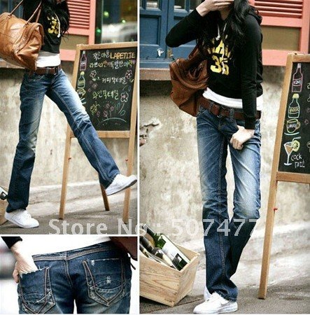 Women's Blue Colour Pocket Casual Straight Jeans