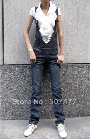 Women's Deep Colour Pocket Suspender Straight Jeans