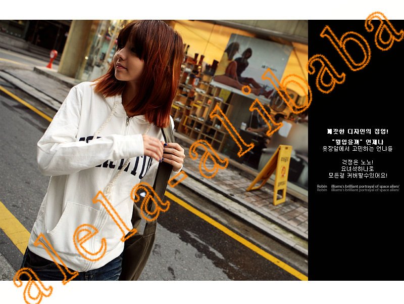Women's White Letters Cotton Zipper-Up Pocket Casual Hoodies