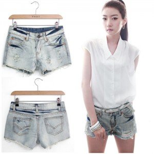 Ladies Summer Leisure Wrinkled Personalized Gray Short Jeans