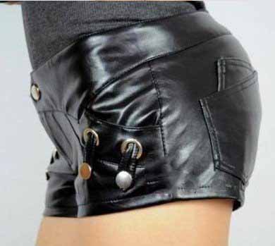 Anti - Wrinkle Breathable Leather Black Women Shorts