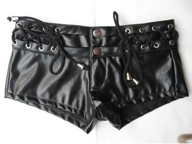Black Anti - Wrinkle Breathable Leather Women Bermuda Shorts