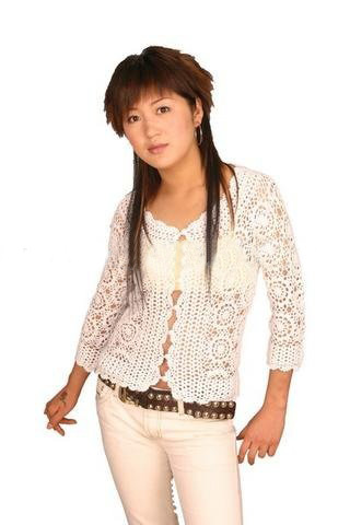 Ladies' Short Sleeve V Neck Crochet Cardigan