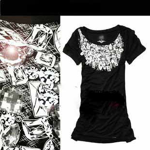 Cotton Blend Dazzling Nail Drill Slim Short Sleeve T-shirt