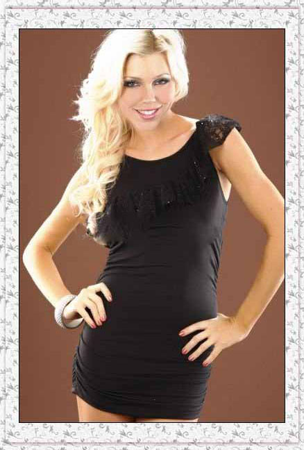 Black Cotton Women's Lace Beading Sexy Wear Tops
