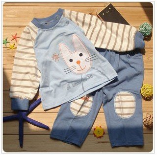 Blue Stripes Long Sleeve & Pants Baby Clothing Sets