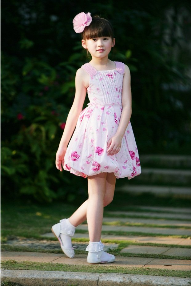 Girls Cotton Sleeveless Flowers Knee-length Skirts