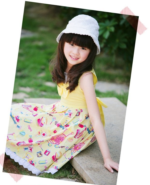 Girls Cotton Short Sleeve Bowknot Knee-length Tight Skirts