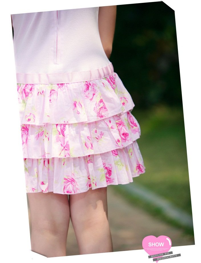 Lace Girls Cotton Sleeveless Bowknot Knee-length Skirts