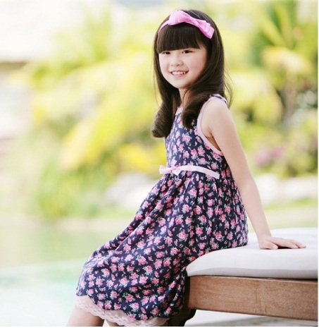 Lace Girls Cotton Sleeveless Bowknot Knee-length Skirts