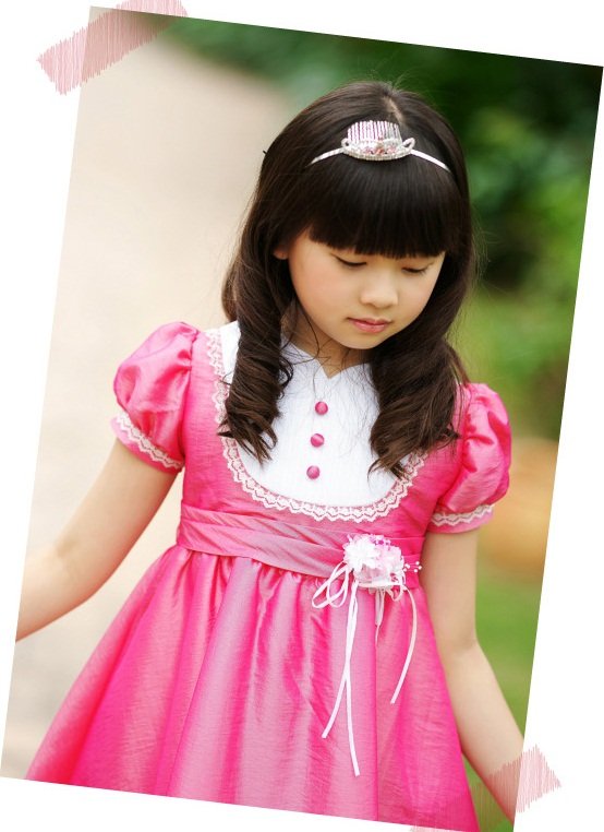 Red Lace Girls Nylon Short Sleeve Bowknot Knee-length Skirts