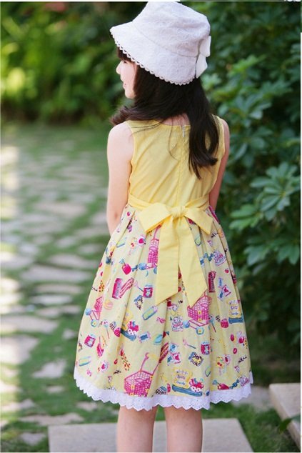 Lace Girls Cotton Short Sleeve Bowknot Knee-length Skirts