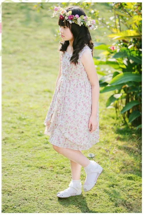 Little Girls Cotton Short Sleeve Knee-length Skirts