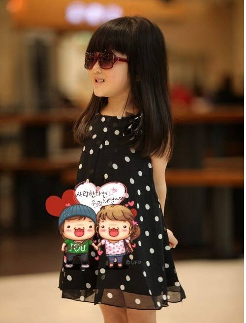 Girls' Above Knee Cap Sleeve Silhouette Sleeveless Washable Fabric Full of Spots Chiffon Short skirt