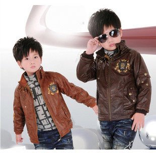 Children's Pleat Cardigan Breathable Waterproof Windproof Washed PU Fabric Leather Jacket