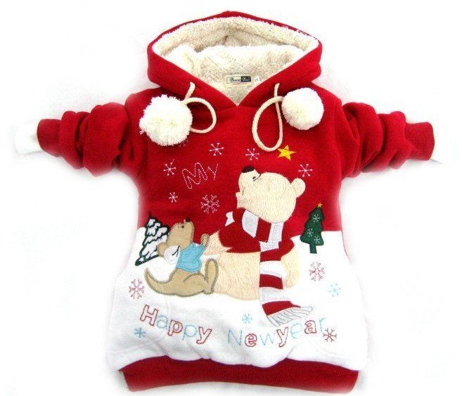 Cute Teddy Bear Hoodie Long Top Pullover Children's Red Coat